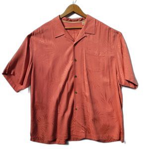 Tommy Bahamas 100% Silk Coral Button Down Short Sleeve Hawaiian Shirt 2XL